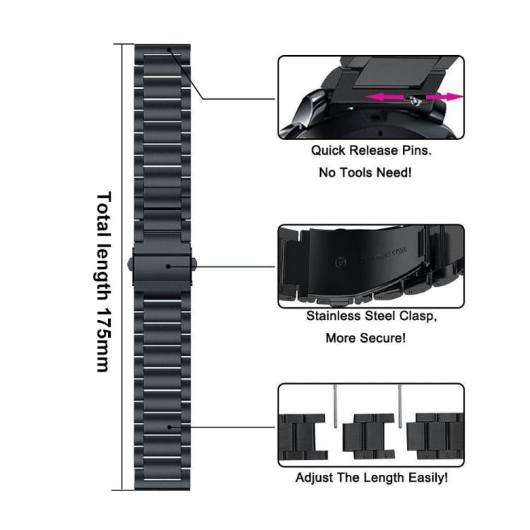 xDfind Three Beads Stainless Steel Watch Band, 22mm