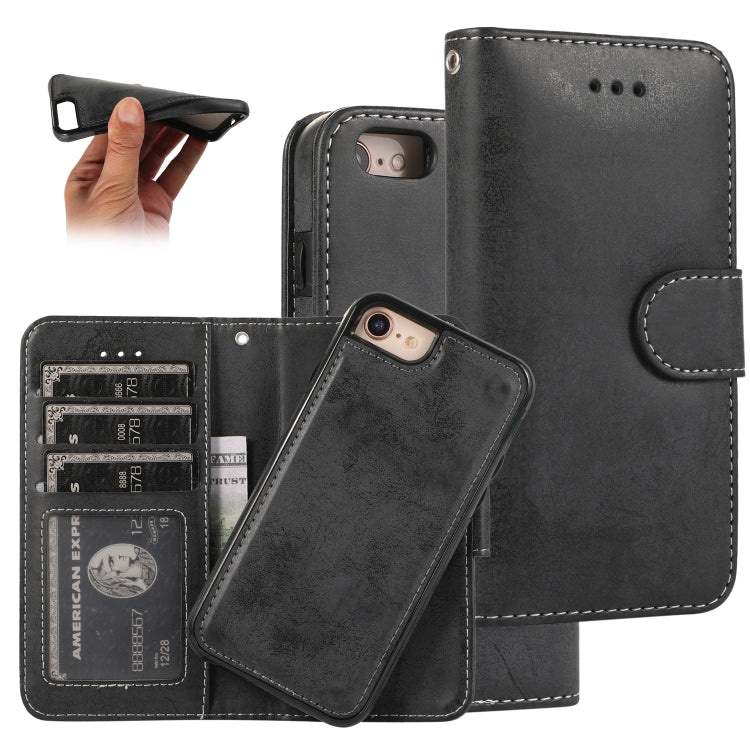 KLT888-2 Retro 2 in 1 Detachable Magnetic Horizontal Flip TPU + PU Leather Case with Holder & Card Slots & Photo Frame & Wallet, For iPhone 6 Plus, For iPhone SE 2022 / SE 2020 / 8 / 7, For iPhone 8 Plus / 7 Plus, For iPhone XS / X