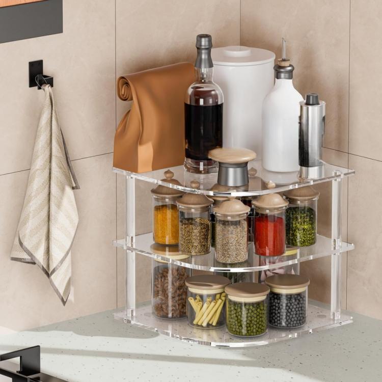 YX165 Acrylic 3 Tier Corner Plates and Bowls Organizer Shelf, YX165