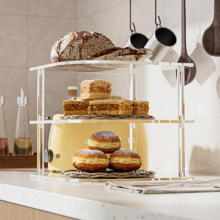 YX165 Acrylic 3 Tier Corner Plates and Bowls Organizer Shelf, YX165