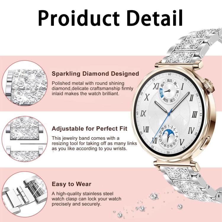 xDfind Diamond Jewelry Steel Watch Band, 20mm For Amazfit Active 2 / GTS4 Mini, 22mm For Huawei Watch GT5/GT5 Pro/4/4 Pro, 22mm For Fossil Gen 5 Carlyle/Julianna/Garrett