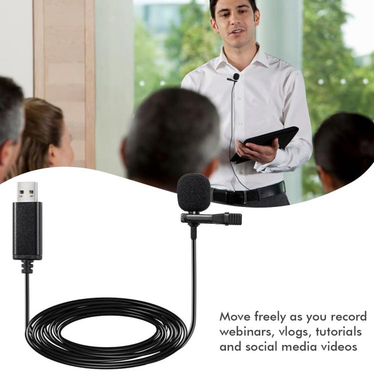 USB Interface Lavalier Microphone for Laptop Live Conference Recording, USB Interface
