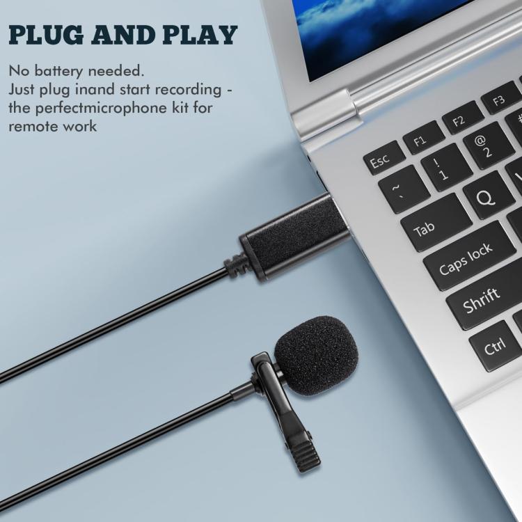USB Interface Lavalier Microphone for Laptop Live Conference Recording, USB Interface