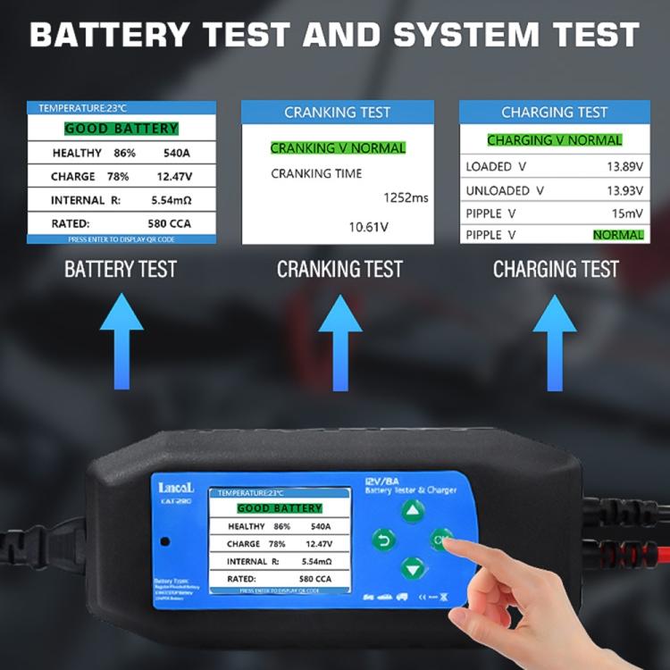 CAT-280 2 in 1 Car Battery Charger & Color Screen Battery Tester, US Plug