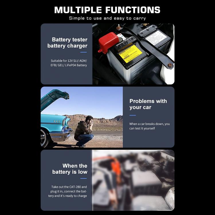 CAT-280 2 in 1 Car Battery Charger & Color Screen Battery Tester, US Plug