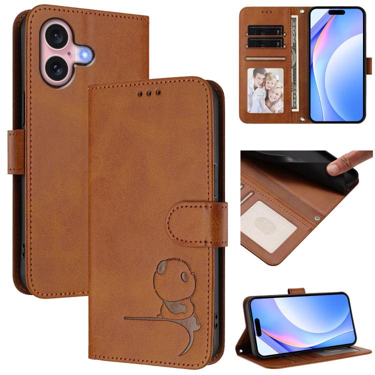 Litter Panda Embossing RFID Leather Phone Case with Lanyard, For iPhone 16, For iPhone 15 Pro Max, For iPhone 15 Pro, For iPhone 15 Plus