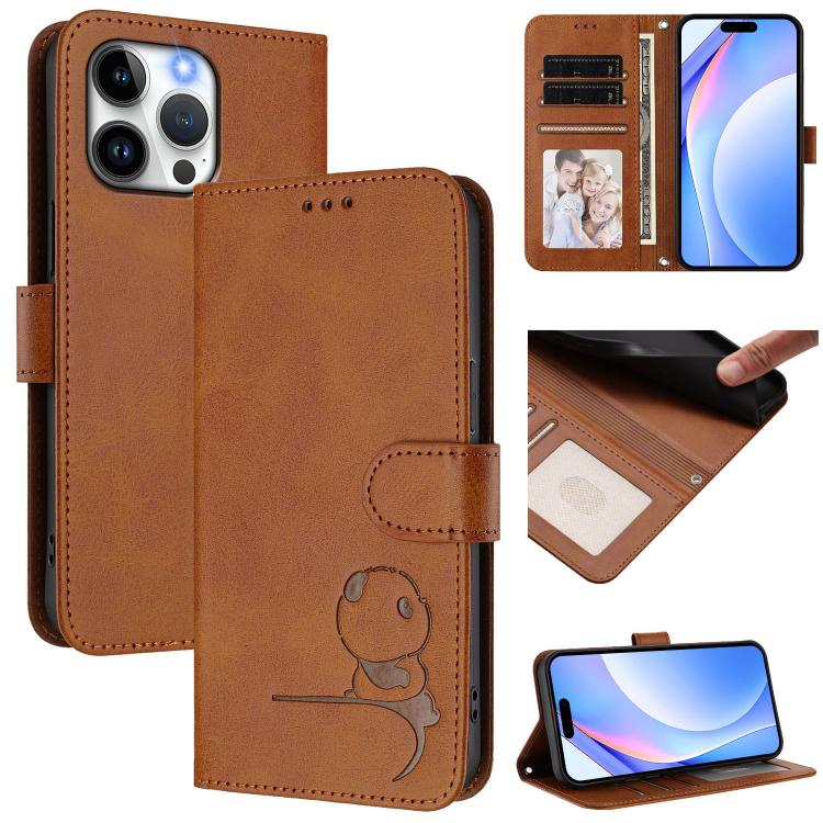 Litter Panda Embossing RFID Leather Phone Case with Lanyard, For iPhone 16, For iPhone 15 Pro Max, For iPhone 15 Pro, For iPhone 15 Plus