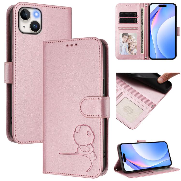 Litter Panda Embossing RFID Leather Phone Case with Lanyard, For iPhone 16, For iPhone 15 Pro Max, For iPhone 15 Pro, For iPhone 15 Plus