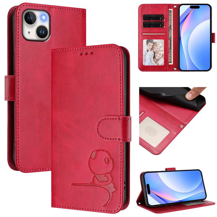 Litter Panda Embossing RFID Leather Phone Case with Lanyard, For iPhone 16, For iPhone 15 Pro Max, For iPhone 15 Pro, For iPhone 15 Plus