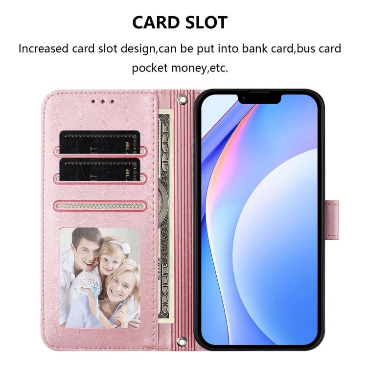 Litter Panda Embossing RFID Leather Phone Case with Lanyard, For iPhone 15, For iPhone 14 Plus, For iPhone 14 / 13, For iPhone 14 Pro