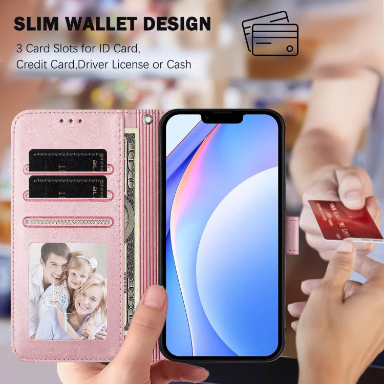 Litter Panda Embossing RFID Leather Phone Case with Lanyard, For iPhone 13 mini, For iPhone 12 / 12 Pro, For iPhone 12 Pro Max, For iPhone 12 mini