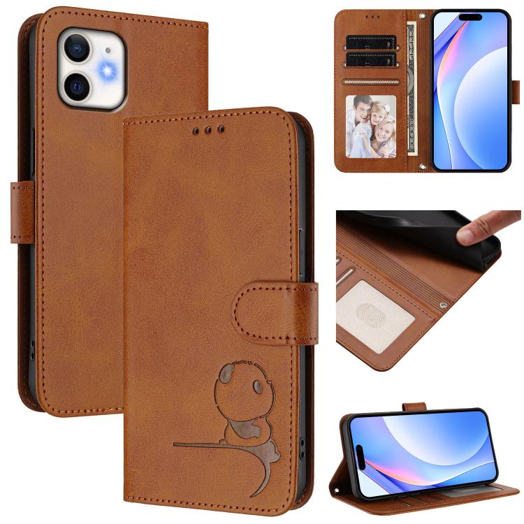 Litter Panda Embossing RFID Leather Phone Case with Lanyard, For iPhone 13 mini, For iPhone 12 / 12 Pro, For iPhone 12 Pro Max, For iPhone 12 mini