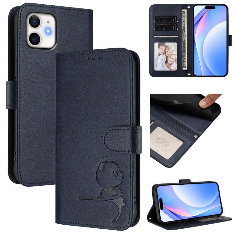 Litter Panda Embossing RFID Leather Phone Case with Lanyard, For iPhone 13 mini, For iPhone 12 / 12 Pro, For iPhone 12 Pro Max, For iPhone 12 mini