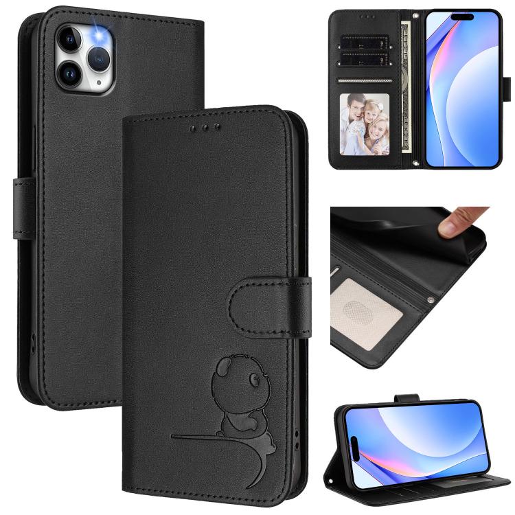 Litter Panda Embossing RFID Leather Phone Case with Lanyard, For iPhone 11 Pro Max, For iPhone 11, For iPhone 11 Pro, For iPhone X / XS