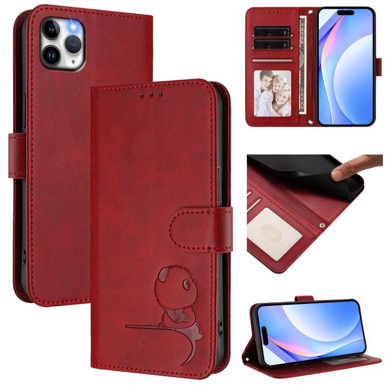 Litter Panda Embossing RFID Leather Phone Case with Lanyard, For iPhone 11 Pro Max, For iPhone 11, For iPhone 11 Pro, For iPhone X / XS