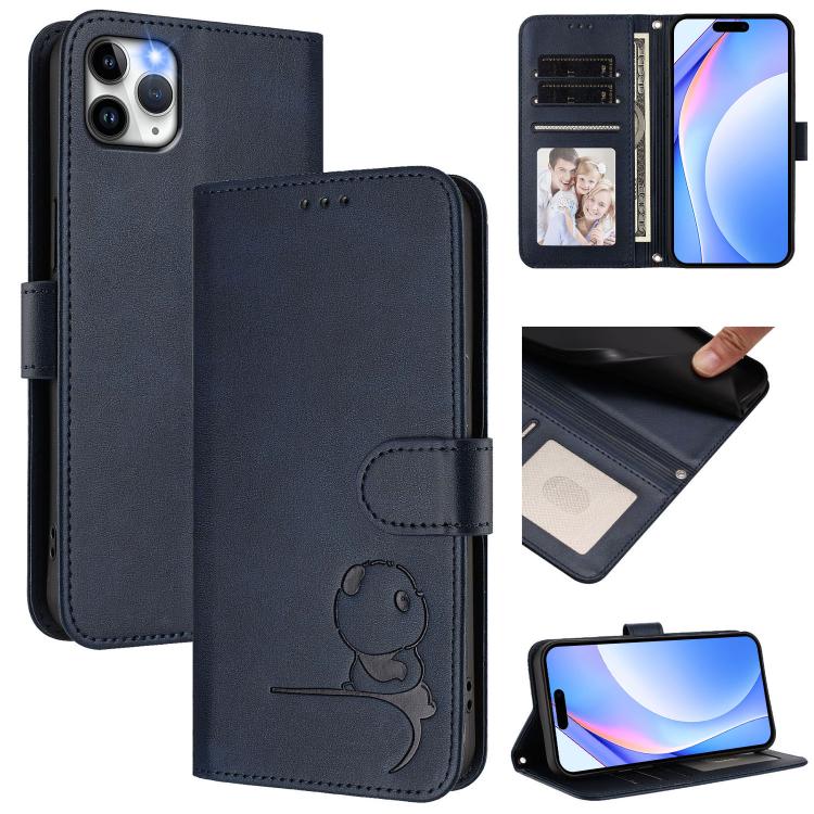 Litter Panda Embossing RFID Leather Phone Case with Lanyard, For iPhone 11 Pro Max, For iPhone 11, For iPhone 11 Pro, For iPhone X / XS