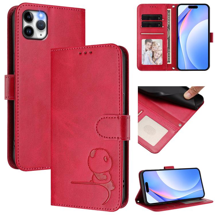Litter Panda Embossing RFID Leather Phone Case with Lanyard, For iPhone 11 Pro Max, For iPhone 11, For iPhone 11 Pro, For iPhone X / XS