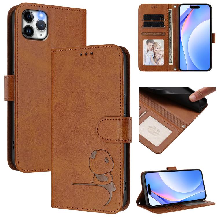 Litter Panda Embossing RFID Leather Phone Case with Lanyard, For iPhone 11 Pro Max, For iPhone 11, For iPhone 11 Pro, For iPhone X / XS