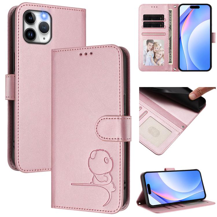 Litter Panda Embossing RFID Leather Phone Case with Lanyard, For iPhone 11 Pro Max, For iPhone 11, For iPhone 11 Pro, For iPhone X / XS