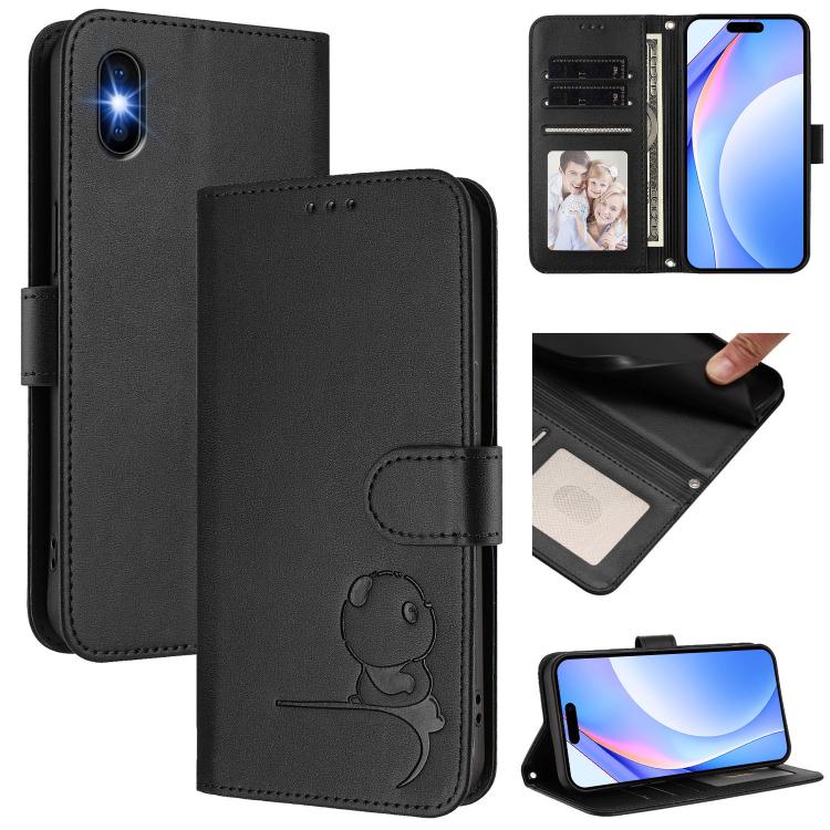 Litter Panda Embossing RFID Leather Phone Case with Lanyard, For iPhone 11 Pro Max, For iPhone 11, For iPhone 11 Pro, For iPhone X / XS