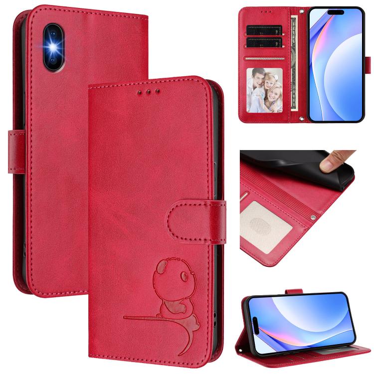 Litter Panda Embossing RFID Leather Phone Case with Lanyard, For iPhone 11 Pro Max, For iPhone 11, For iPhone 11 Pro, For iPhone X / XS