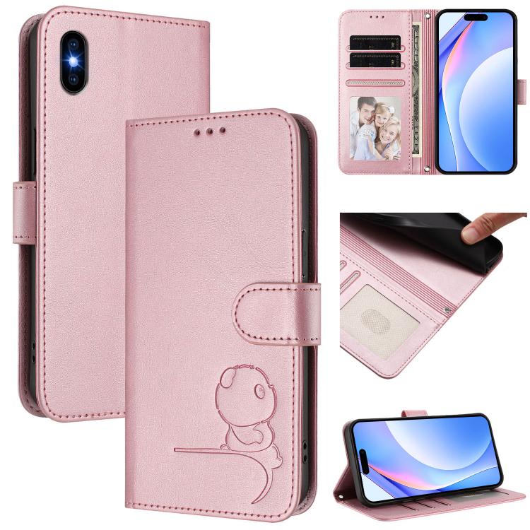 Litter Panda Embossing RFID Leather Phone Case with Lanyard, For iPhone XR, For iPhone XS Max, For iPhone 8 Plus / 7 Plus