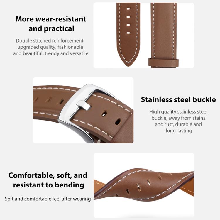 xDfind Flat Head Black Shark Fine Grain Leather Watch Band, 20mm For COROS APEX 2 42mm / PACE 2