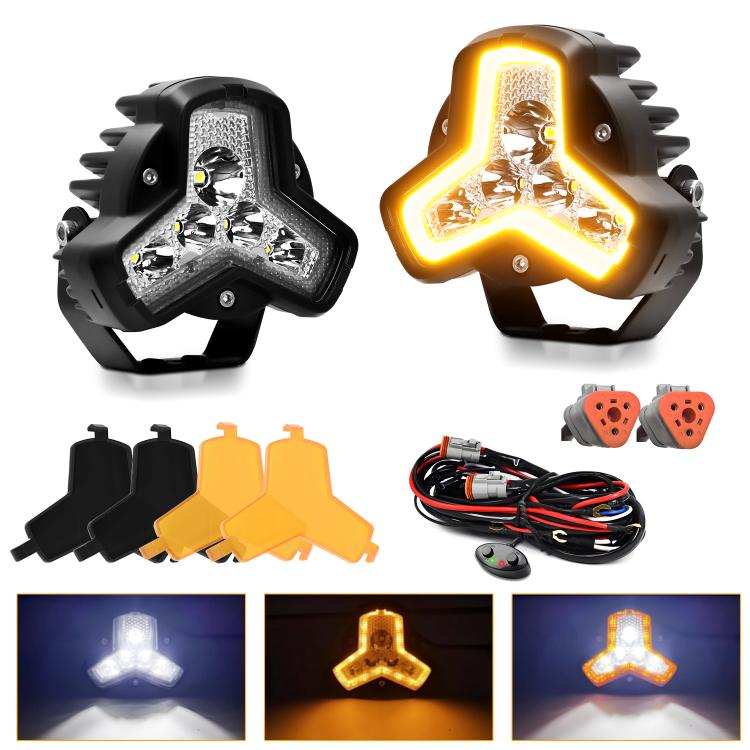 2pcs/Pack Car 80W High-power Matrix Triangle Cannon Work Light with Cable Set, Triangle