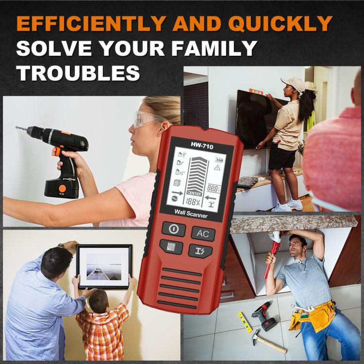HW-710 5-in-1 Wall Scanner Metal Detector Stud Finder Measuring Instrument