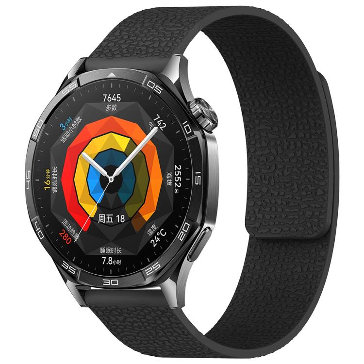 xDfind Flat Head Litchi Texture Magnetic Silicone Watch Band, 18mm, 20mm