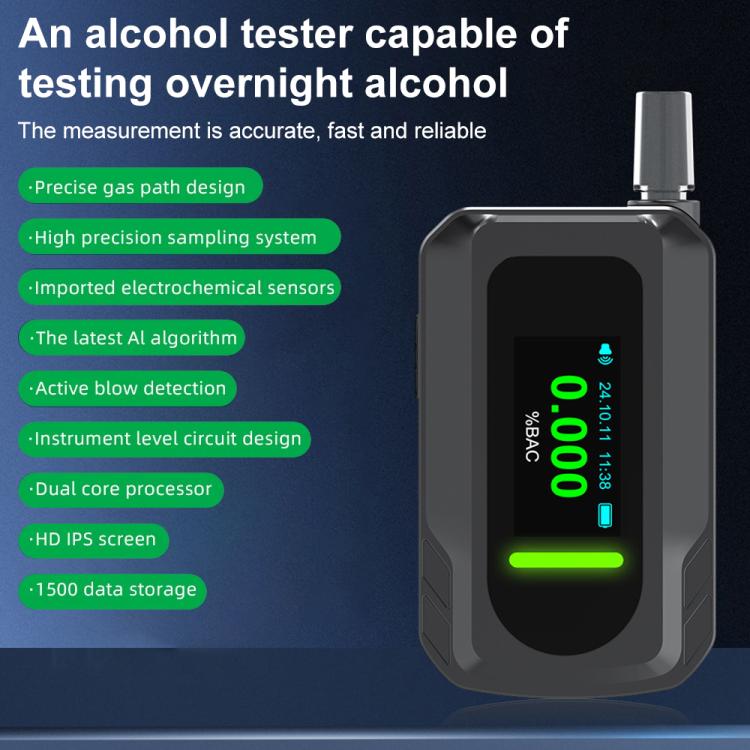D2000 HD IPS Screen Portable Blow-Type High-Precision Alcohol Content Tester, D2000