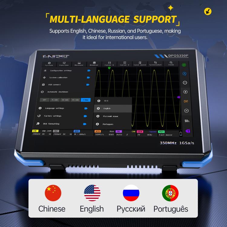 FNIRSI DPOS350P 4 in 1 7 inch IPS HD Touch Screen 350M Tablet Oscilloscope, DPOS350P(US Plug), DPOS350P(EU Plug)