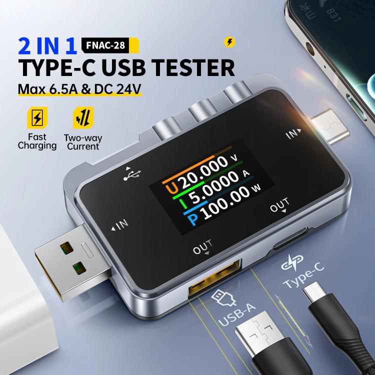 Fnirsi FNAC-28 Multi-function Type-C & USB Professional Grade Ripple Monitoring Tester, FNAC-28