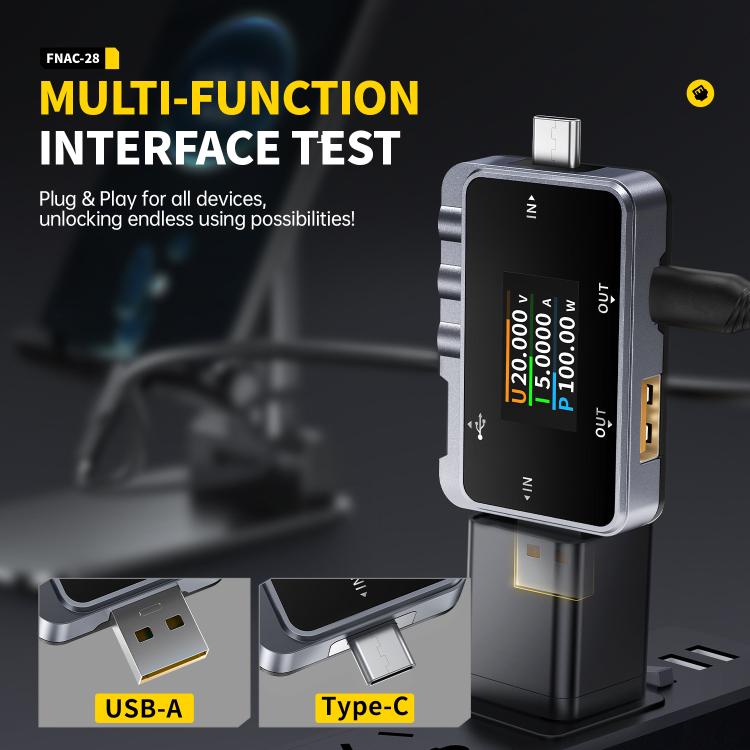 Fnirsi FNAC-28 Multi-function Type-C & USB Professional Grade Ripple Monitoring Tester, FNAC-28