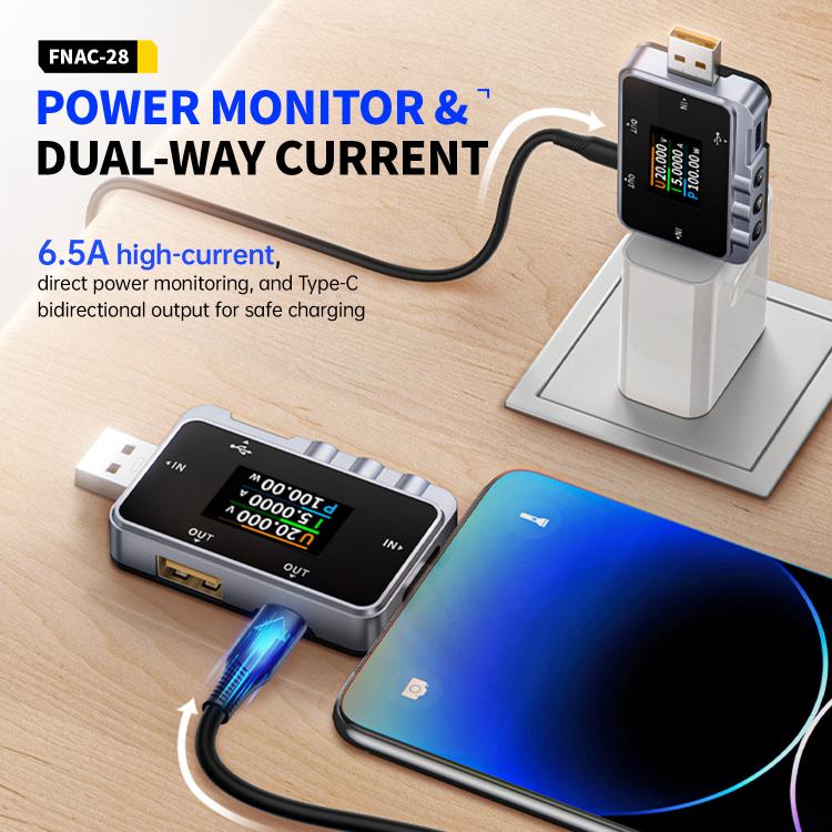 Fnirsi FNAC-28 Multi-function Type-C & USB Professional Grade Ripple Monitoring Tester, FNAC-28