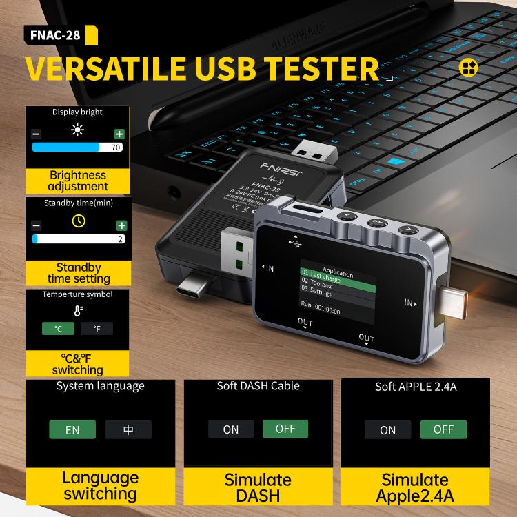 Fnirsi FNAC-28 Multi-function Type-C & USB Professional Grade Ripple Monitoring Tester, FNAC-28