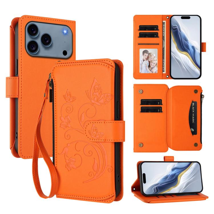 Butterfly Love Flower Multi-card Zipper Wallet Leather Phone Case, For iPhone 17e / 16e, For iPhone 17 Pro Max, For iPhone 17 Pro