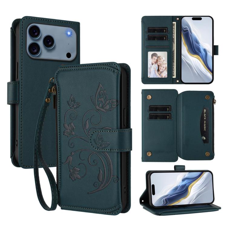 Butterfly Love Flower Multi-card Zipper Wallet Leather Phone Case, For iPhone 17e / 16e, For iPhone 17 Pro Max, For iPhone 17 Pro