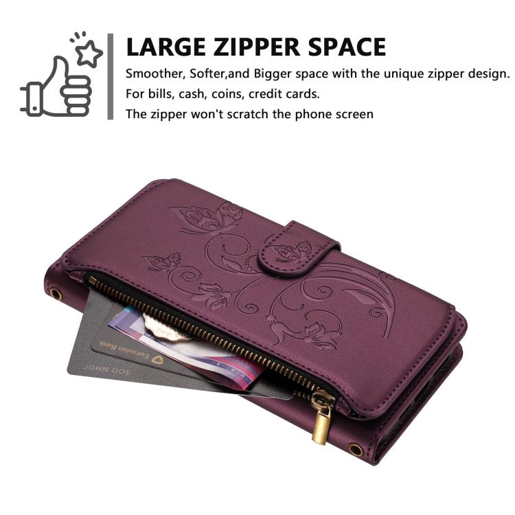 Butterfly Love Flower Multi-card Zipper Wallet Leather Phone Case, For iPhone 17e / 16e, For iPhone 17 Pro Max, For iPhone 17 Pro