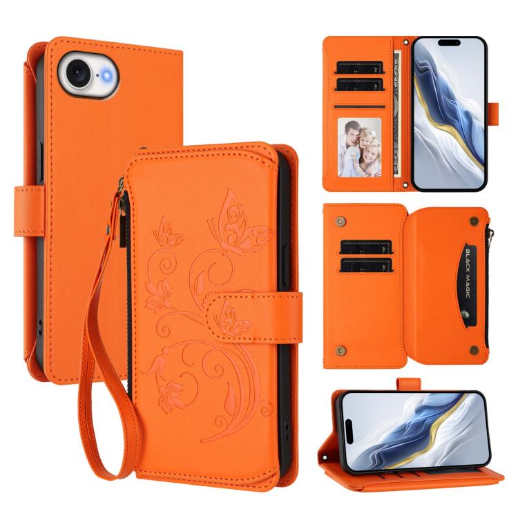 Butterfly Love Flower Multi-card Zipper Wallet Leather Phone Case, For iPhone 17e / 16e, For iPhone 17 Pro Max, For iPhone 17 Pro