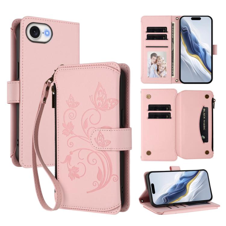 Butterfly Love Flower Multi-card Zipper Wallet Leather Phone Case, For iPhone 17e / 16e, For iPhone 17 Pro Max, For iPhone 17 Pro