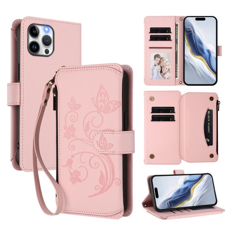 Butterfly Love Flower Multi-card Zipper Wallet Leather Phone Case, For iPhone 12 / 12 Pro, For iPhone 12 Pro Max, For iPhone 12 mini