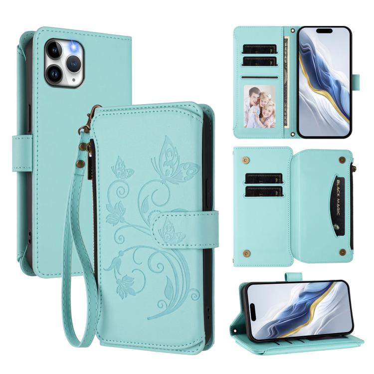 Butterfly Love Flower Multi-card Zipper Wallet Leather Phone Case, For iPhone 11 Pro Max, For iPhone 11, For iPhone 11 Pro