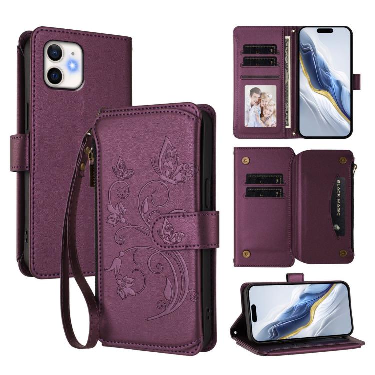 Butterfly Love Flower Multi-card Zipper Wallet Leather Phone Case, For iPhone 11 Pro Max, For iPhone 11, For iPhone 11 Pro