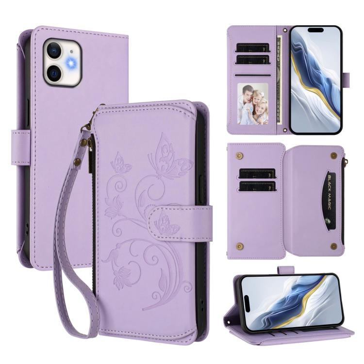 Butterfly Love Flower Multi-card Zipper Wallet Leather Phone Case, For iPhone 11 Pro Max, For iPhone 11, For iPhone 11 Pro