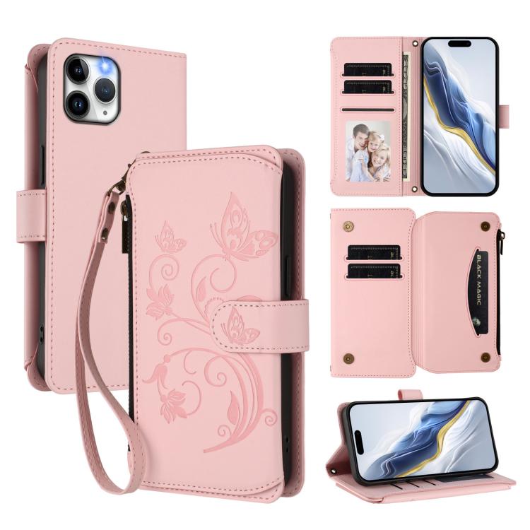 Butterfly Love Flower Multi-card Zipper Wallet Leather Phone Case, For iPhone 11 Pro Max, For iPhone 11, For iPhone 11 Pro
