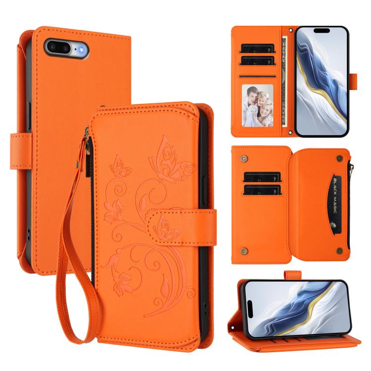 Butterfly Love Flower Multi-card Zipper Wallet Leather Phone Case, For iPhone 7 Plus / 8 Plus