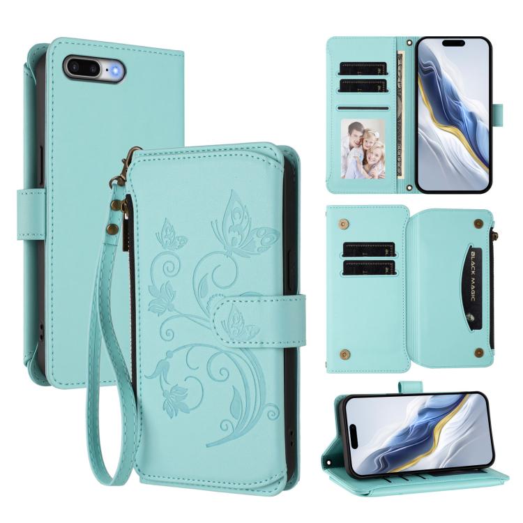Butterfly Love Flower Multi-card Zipper Wallet Leather Phone Case, For iPhone 7 Plus / 8 Plus