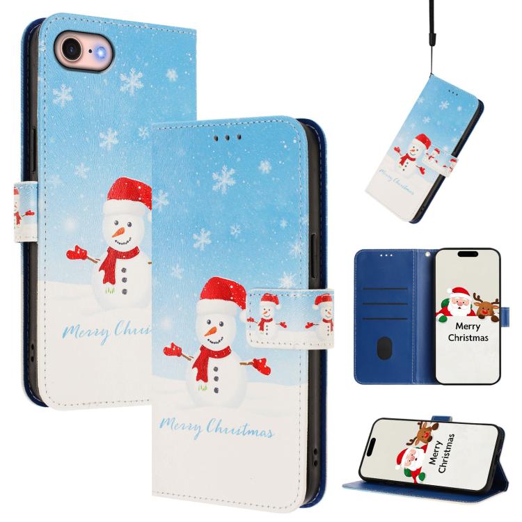 Christmas Series Buckle Leather Phone Case with Hand Strap, For iPhone 14 Pro Max, For iPhone SE 2022 / SE 2020 / 8 / 7, For iPhone 13 Pro Max, For iPhone 13 Pro