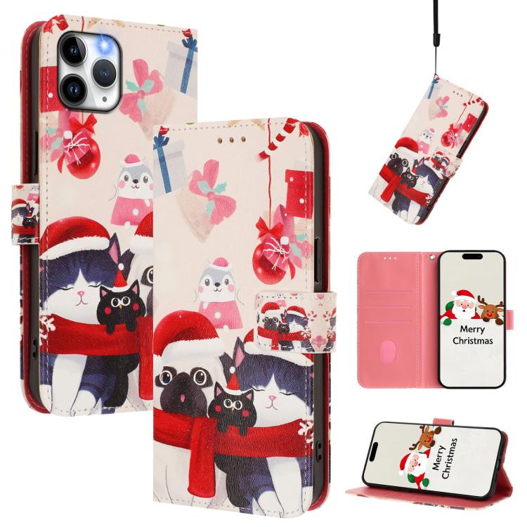 Christmas Series Buckle Leather Phone Case with Hand Strap, For iPhone 11 Pro Max, For iPhone 11, For iPhone 11 Pro, For iPhone XS / X